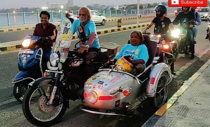 77-year old couple riding on bullet across india