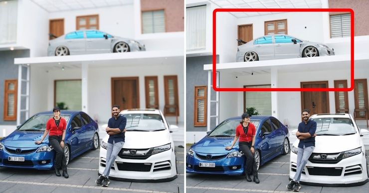 honda civic parked on balcony