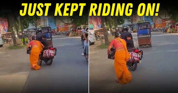 biker rides away even after wife falls off featured biker rides away even after wife falls off featured