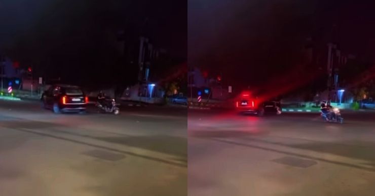 range rover almost hits scooter 