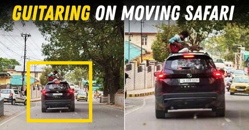 man plays guitar on moving tata safari suv featured man plays guitar on moving tata safari suv featured
