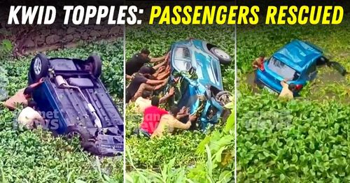 renault kwid topples grandma grandkids rescued auto drivers kerala featured