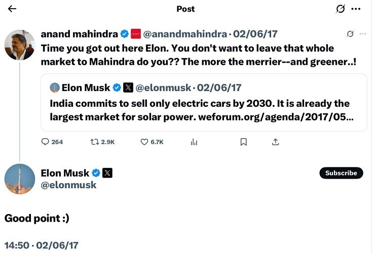 anand mahindra old tweet elon musk