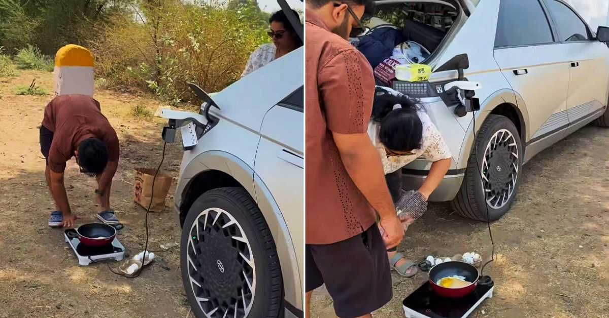couple cooking eggs hyundai ioniq 5 