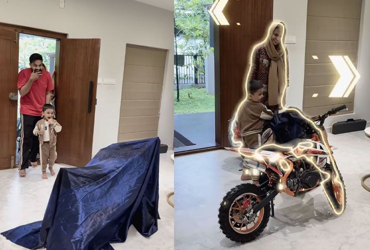 dad buys mini dirt bike for his son