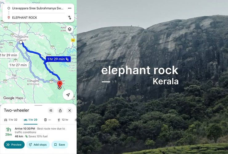 distance between uravappara and elephant rock