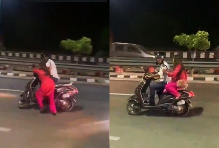 drunk woman stops police scooter