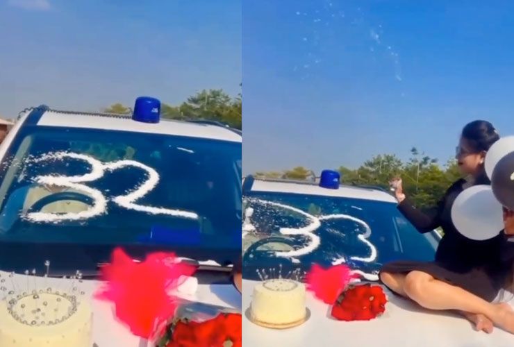 dsp wife celebrates birthday on official vehicle