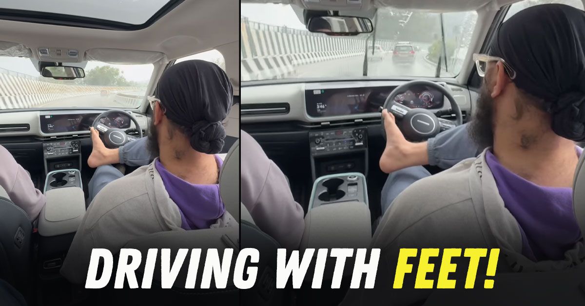 influencer driving hyundai creta ev with feet influencer driving hyundai creta ev with feet