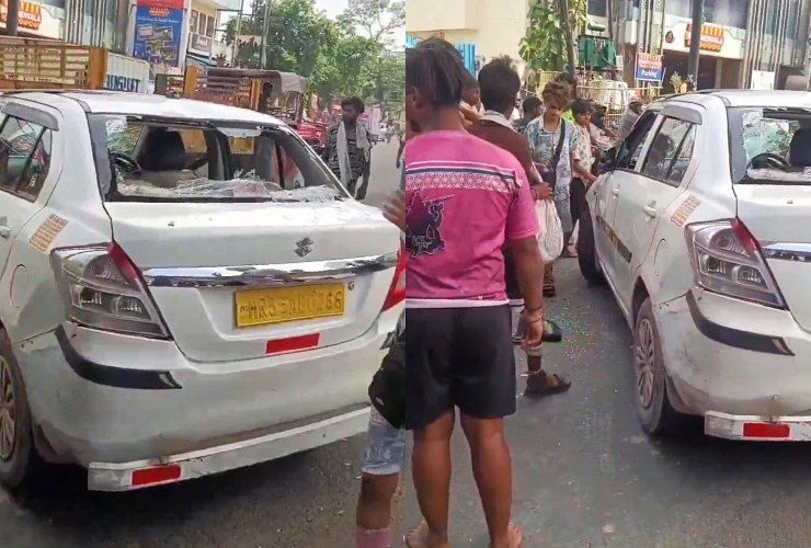 kanwariyas destroy dzire taxi