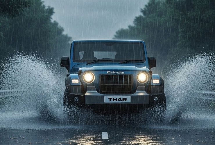 mahindra thar driving on wet roads