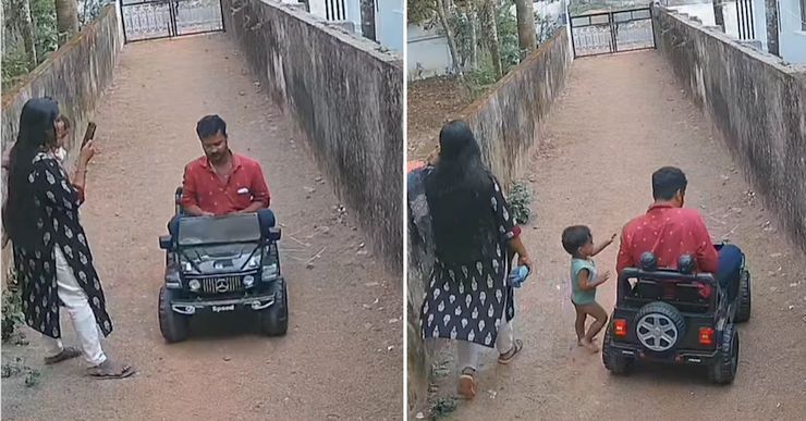 man drives kids toy
