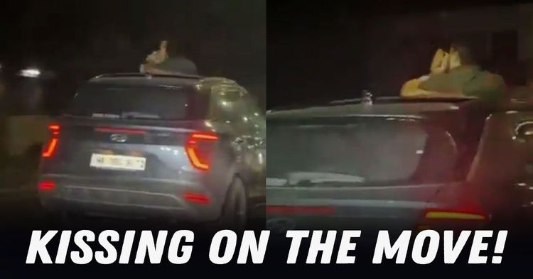 couple kisses on hyundai creta