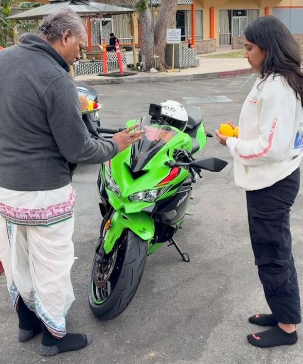 hyderabad woman buys kawasaki superbike traditional rituals california