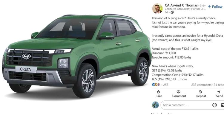 hyundai creta 10 lakh taxes on 23 lakh SUV featured hyundai creta 10 lakh taxes on 23 lakh SUV featured