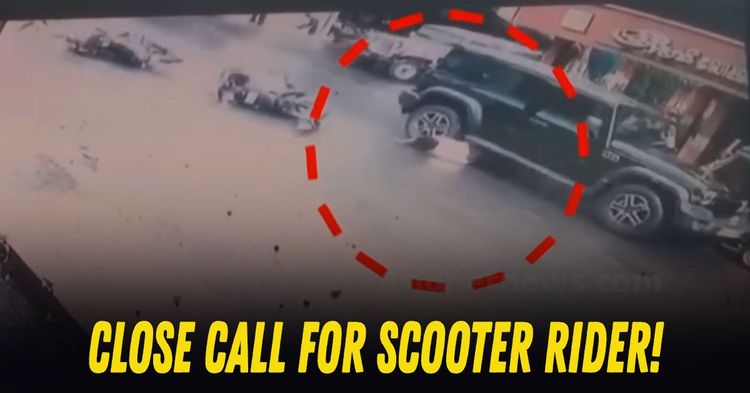  Lucky Escape For Scooter Rider Due To Alert Thar ROXX Driver [Video]