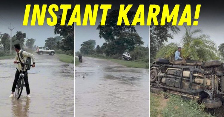 mahindra scorpio vs cyclist wet road instagram reel featured mahindra scorpio vs cyclist wet road instagram reel featured