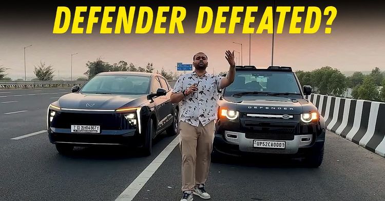 mahindra xev 9e vs land rover defender drag race featured mahindra xev 9e vs land rover defender drag race featured