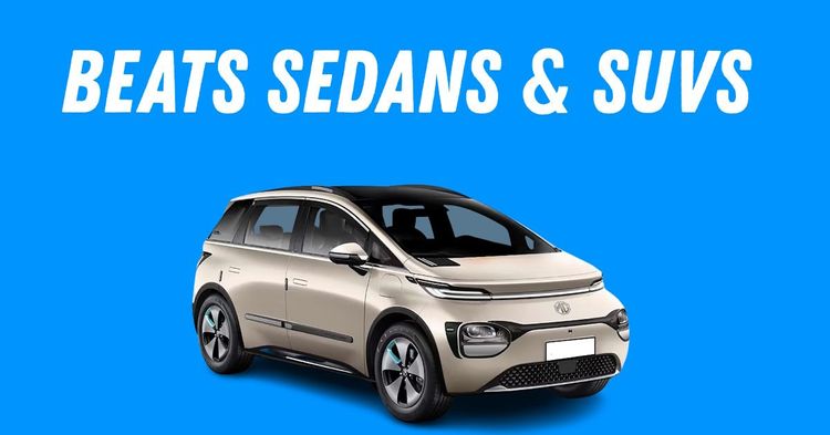 MG Windsor EV - text says Beats Sedans & SUVs