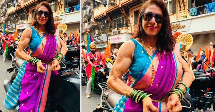 pune woman muscles royal enfield himalayan gudi padwa parade featured