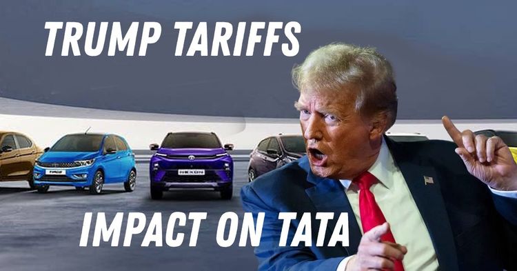 Trump with Tata Motors cars in the background Trump with Tata Motors cars in the background