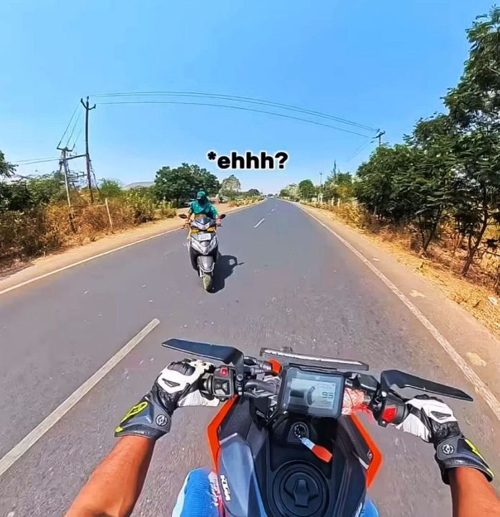 woman almost crashes into KTM 