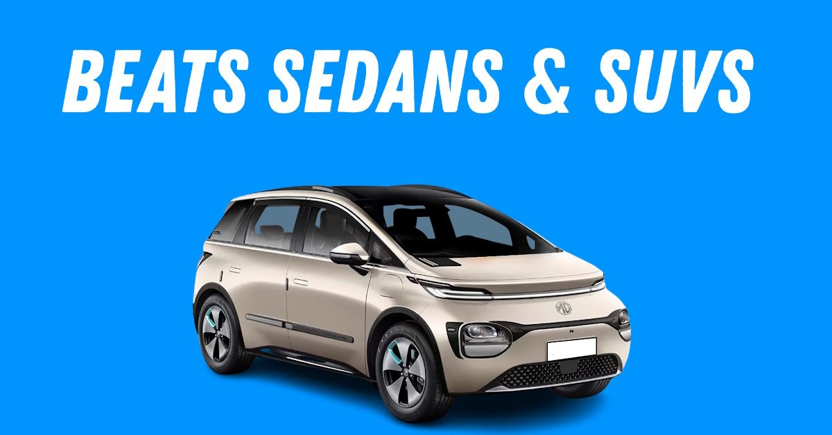 MG Windsor EV - text says Beats Sedans & SUVs