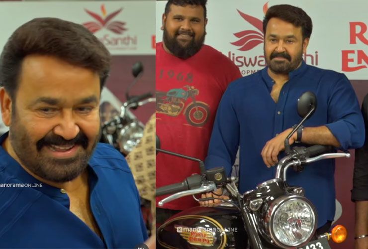 mohanlal spotted with bullet 3433 number plate