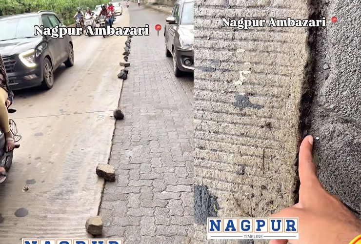 poorly built road in ambazari road nagpur