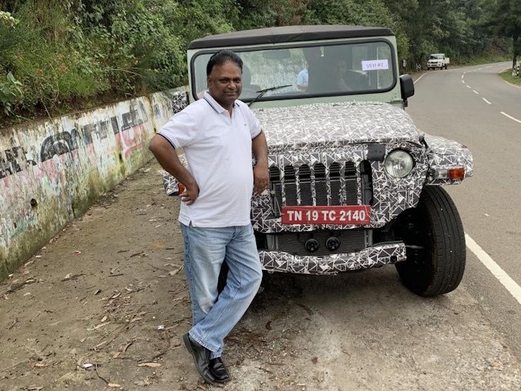 r velusamy with mahindra thar prototype