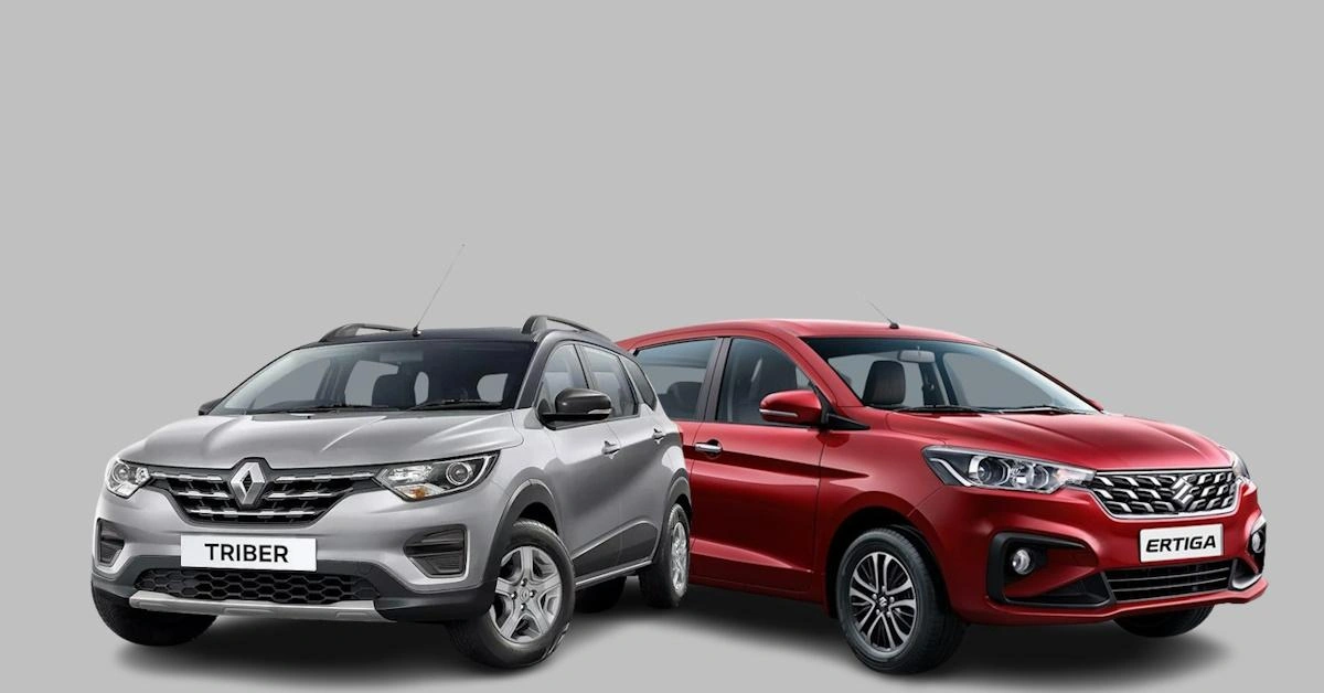 maruti suzuki ertiga vxi at vs renault triber rxz easy r amt dual tone large families
