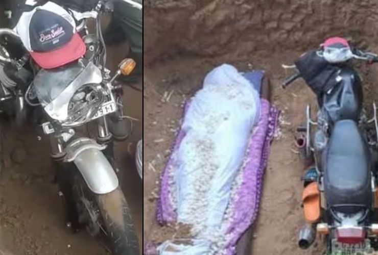 royal enfield bike buried with dead man 