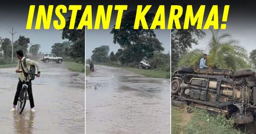 mahindra scorpio vs cyclist wet road instagram reel featured