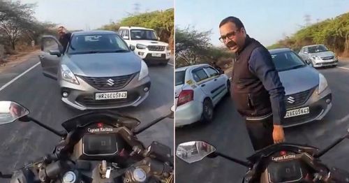 maruti baleno driver vs biker road rage india