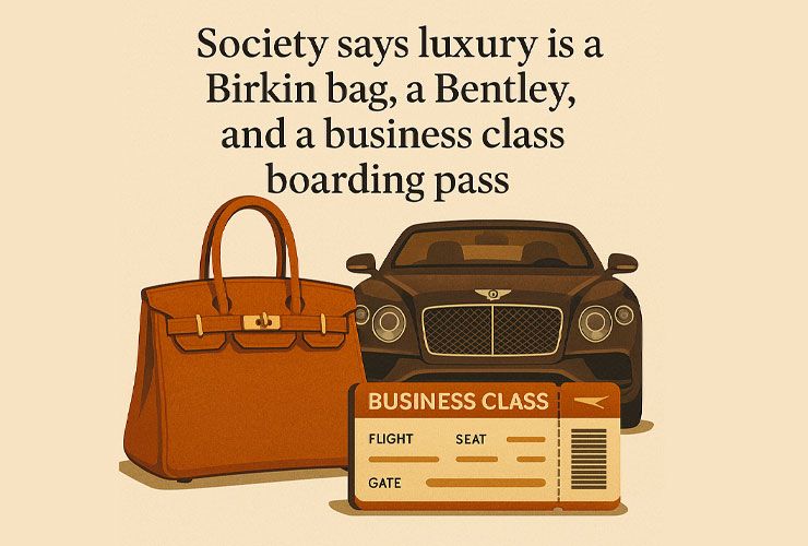Society says luxury is a Birkin bag, a Bentley, and a business class boarding pass.