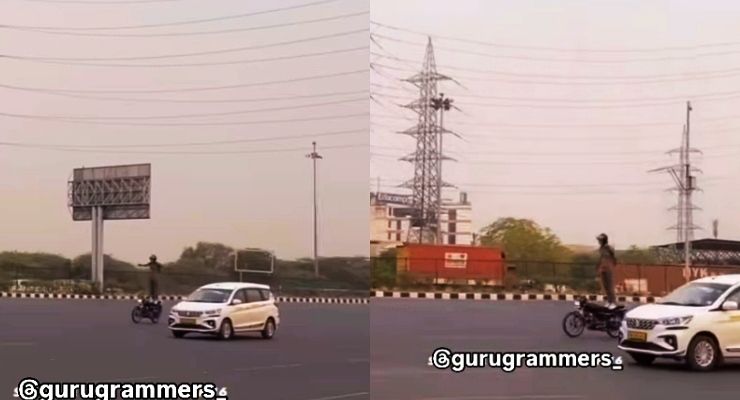 stunt biker falls on road