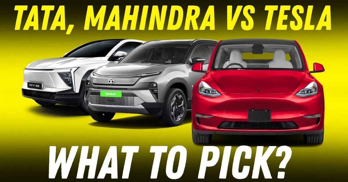 tesla model y vs mahindra xev 9e vs tata harrier.ev featured