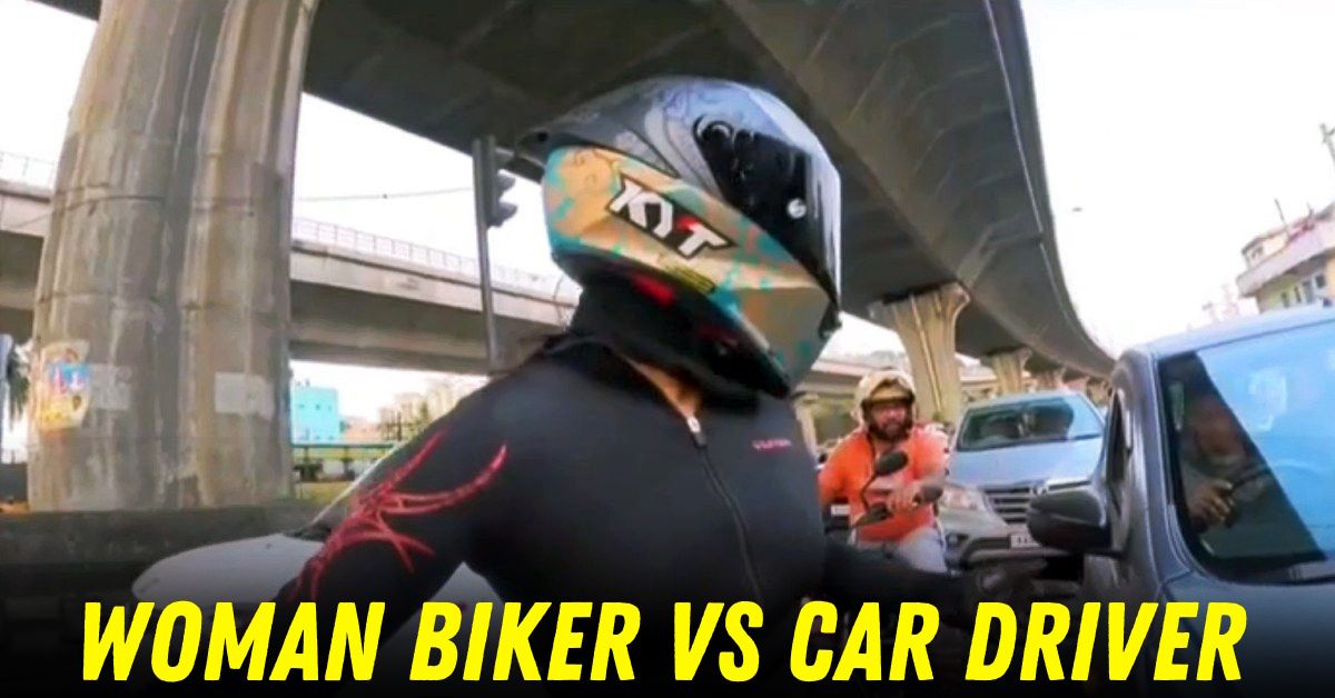woman biker vs car driver featured
